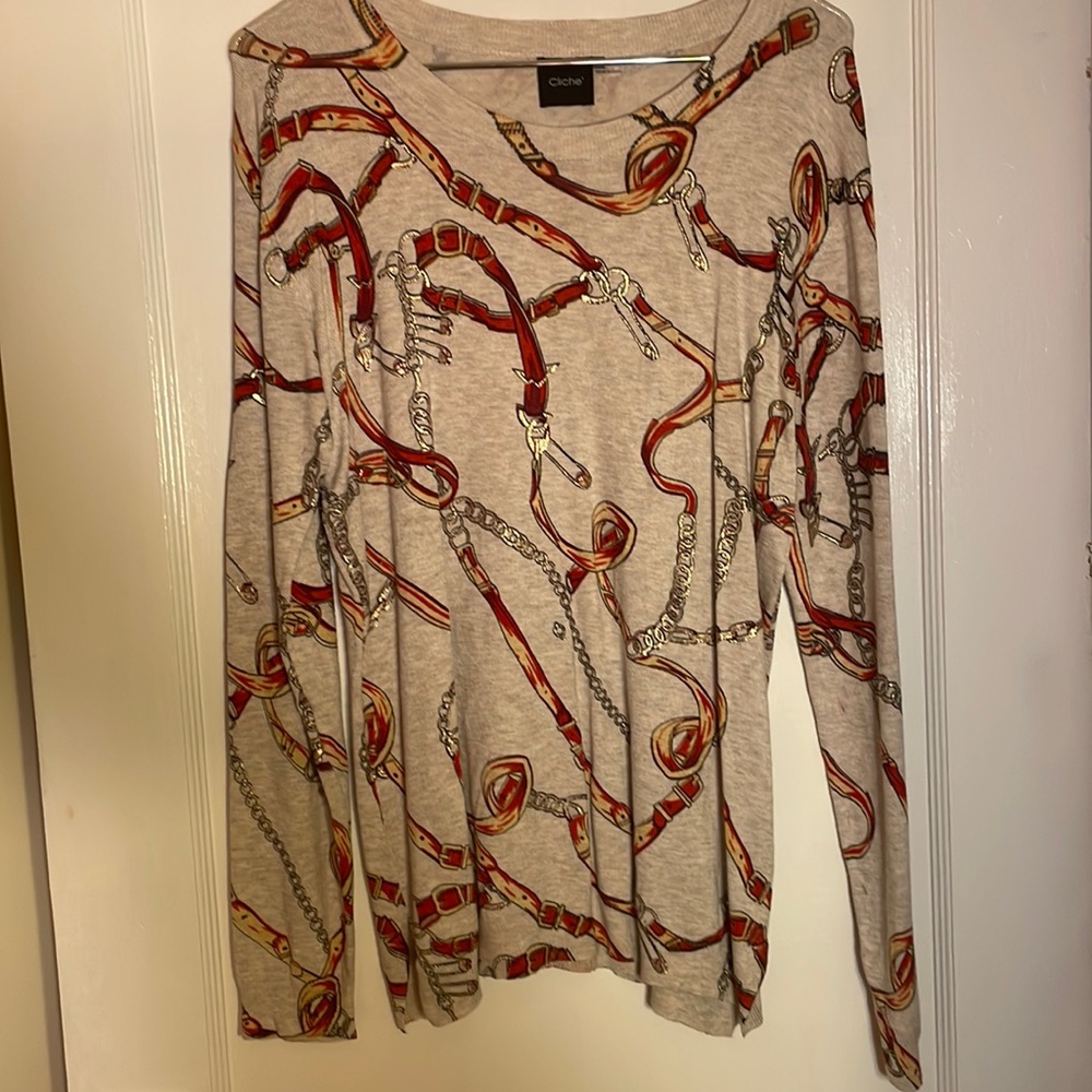 Cliche Sweater. Lightweight. Size M. Small spot on left sleeve shown in photo.